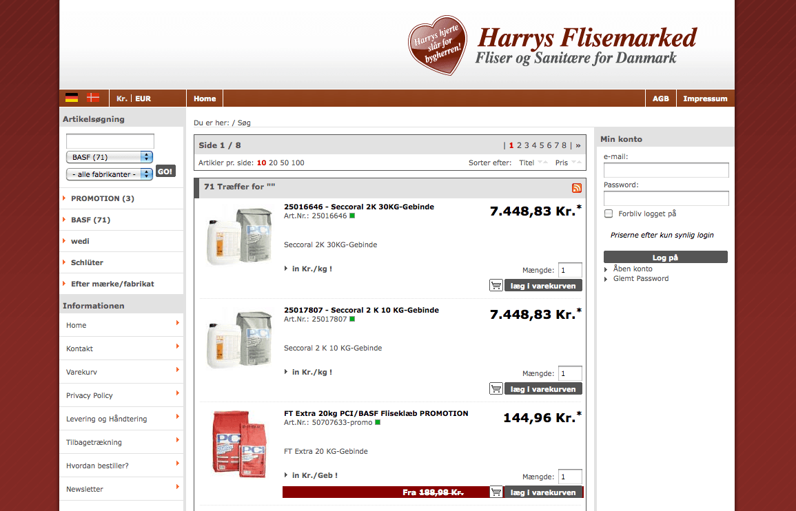 B2B Internetshop Harrys Flisemarked Dänemark