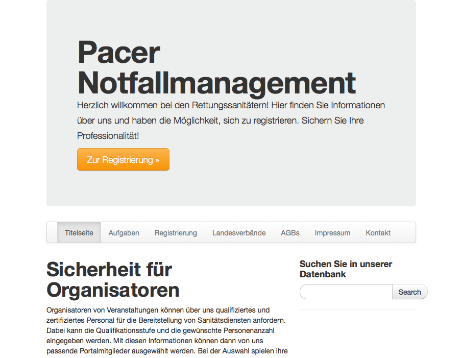 Online-System und Content Management für Pacer Notfallmanagement