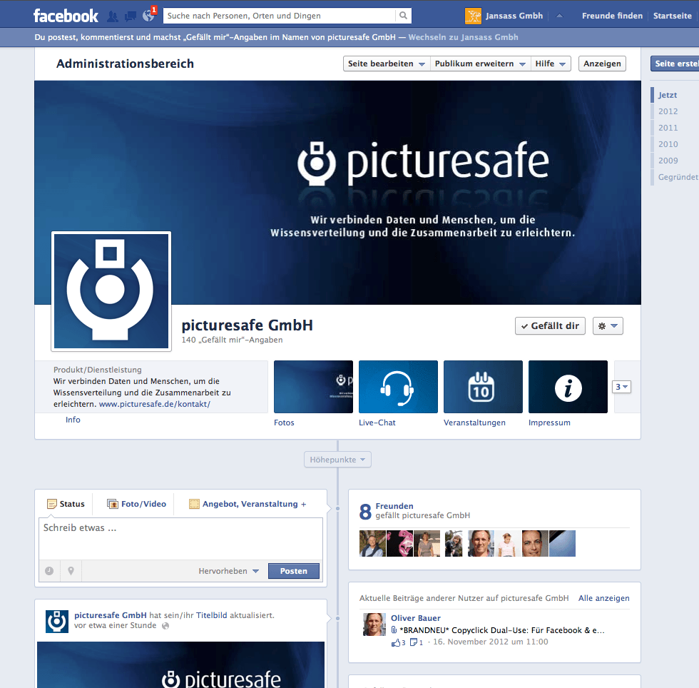 Professionelle Facebook-Unternehmensseite für picturesafe GmbH