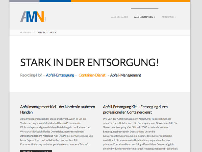 WordPress, WooCommerce Entwicklung und Design für Containerdienst Kiel