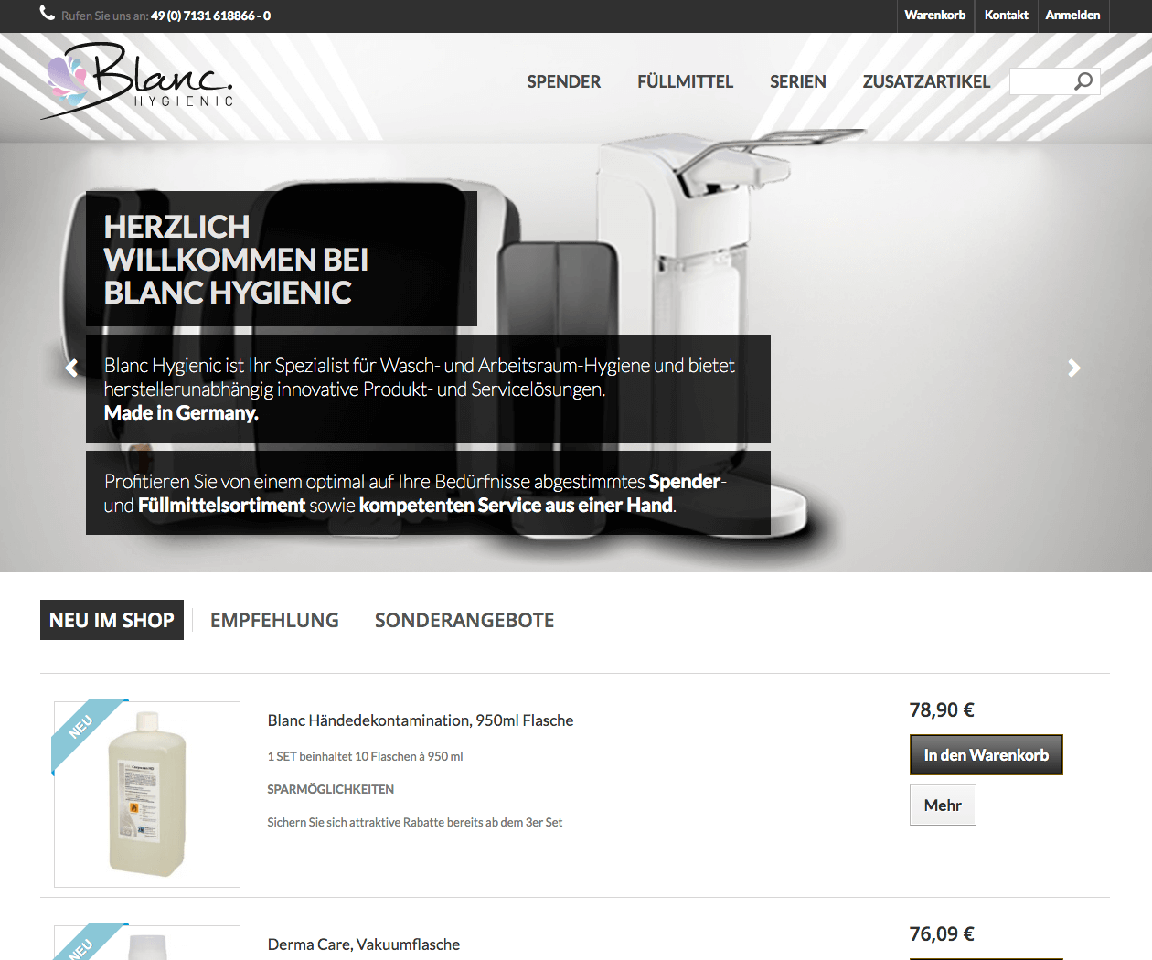 Prestashop-Shop für Blanc Hygienic