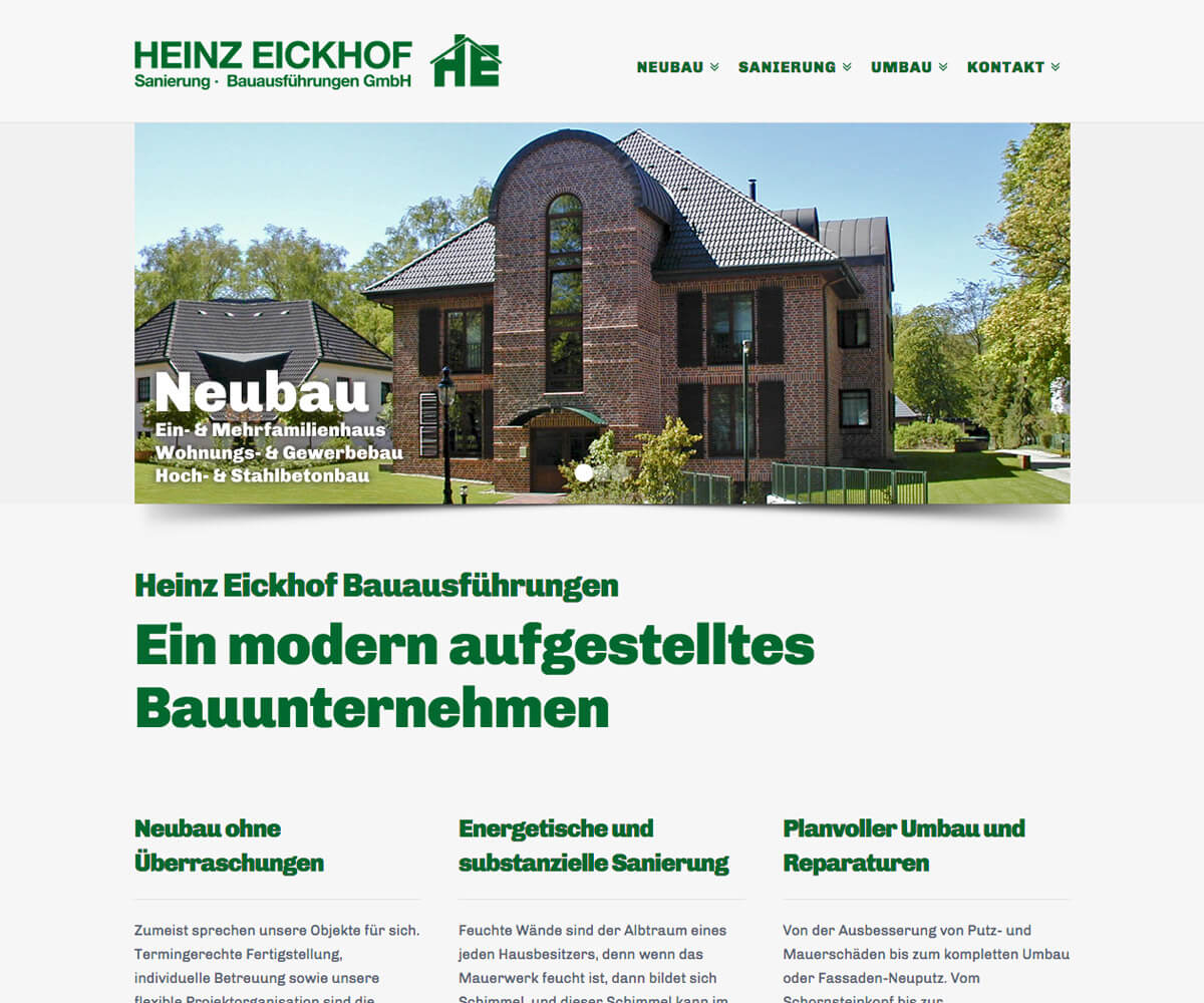 WordPress Entwicklung und Design für Heinz Eickhof Bauausführungen